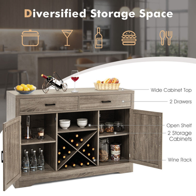 Wooden Buffet Cabinet with 2 Large Storage Drawers and Detachable Wine Rack