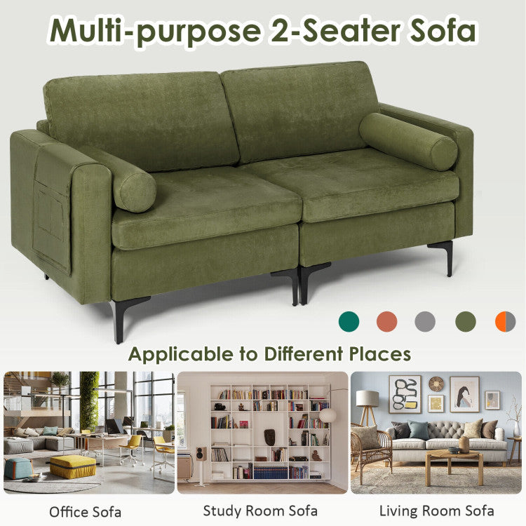 Modern Loveseat Sofa with 2 Bolsters and Side Storage Pocket