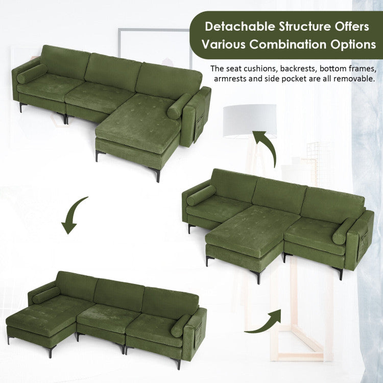 Modular L-Shaped Sectional Sofa with Reversible Chaise and 2 USB Ports