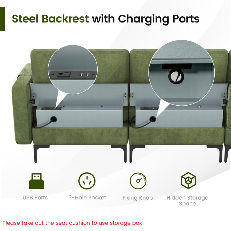 Modular L-Shaped Sectional Sofa with Reversible Chaise and 2 USB Ports