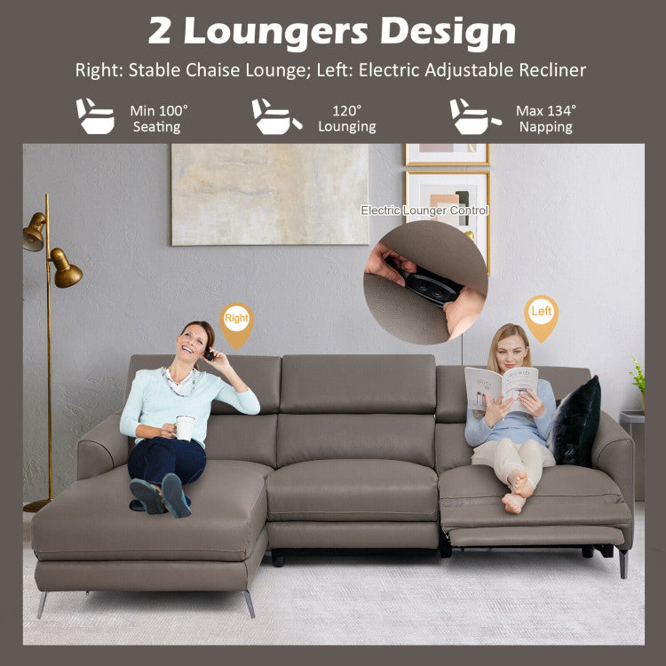 Leather Air Power Reclining Sectional Sofa with Adjustable Headrests