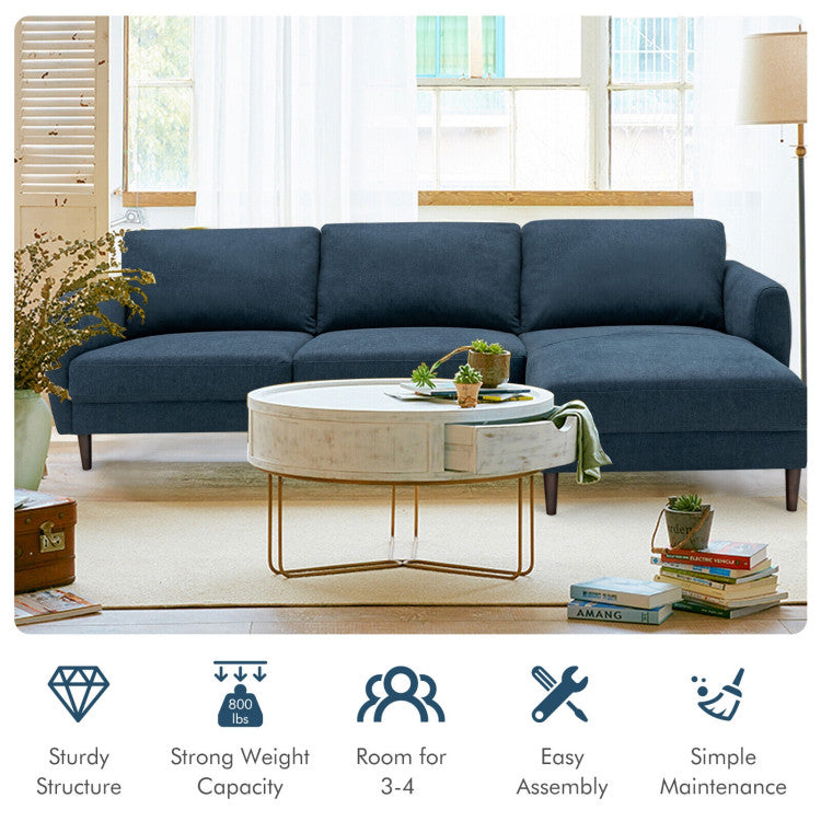 L-Shaped Fabric Sectional Sofa with Chaise Lounge and Solid Wood Legs