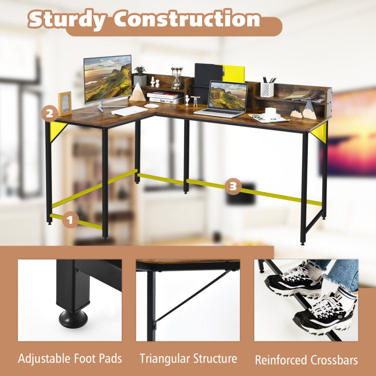 L-Shaped Computer Desk with File Rack and 2 Shelves