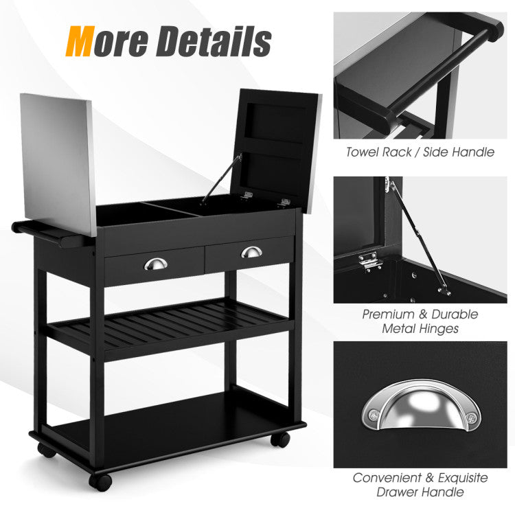 Kitchen Island Cart Rolling Trolley with Stainless Steel Flip Top