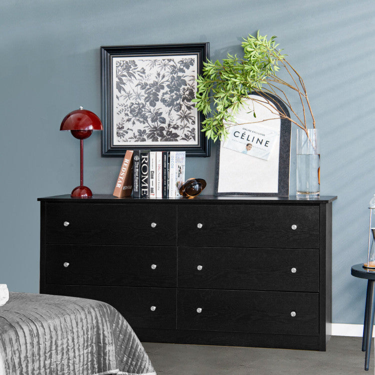 Freestanding 6-Drawer Dresser with Mental Knobs for Bedroom