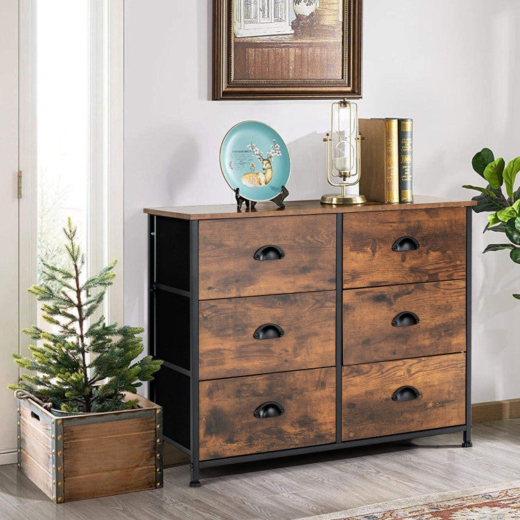 6 Fabric Drawers Storage Chest with Wooden Top