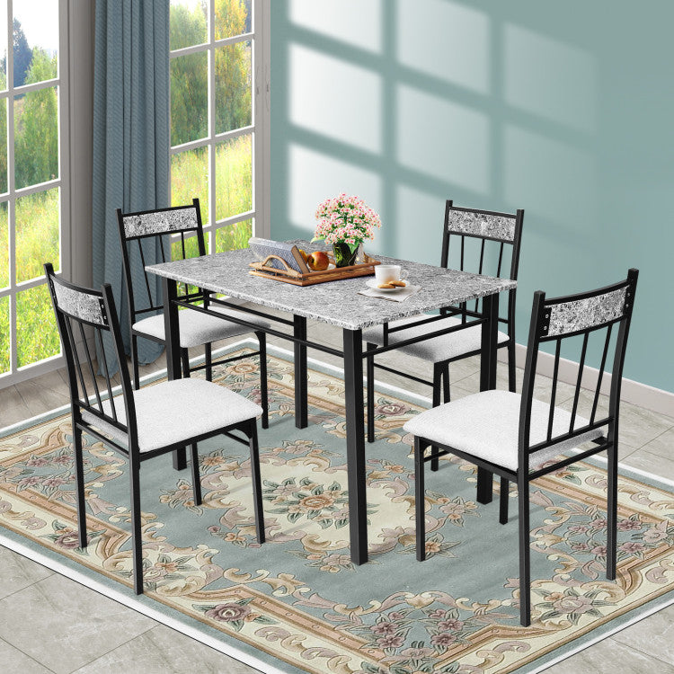 5 Pieces Faux Marble Dining Set Table