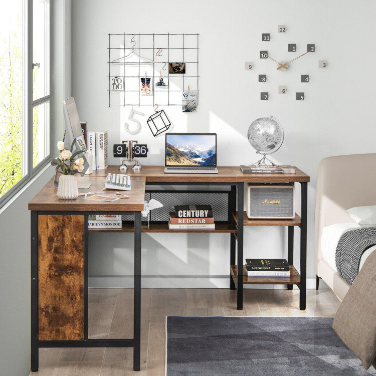 Industrial L-Shaped Corner Computer Desk Office Workstation with Storage Shelves