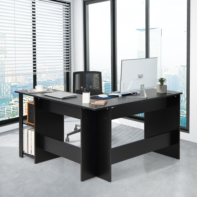 L Shaped Corner Computer Desk with Storage Shelves