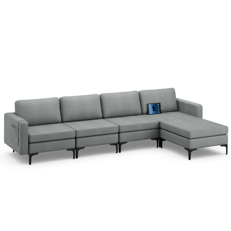 Modular L-Shaped Sectional Sofa with Reversible Ottoman and 2 USB Ports