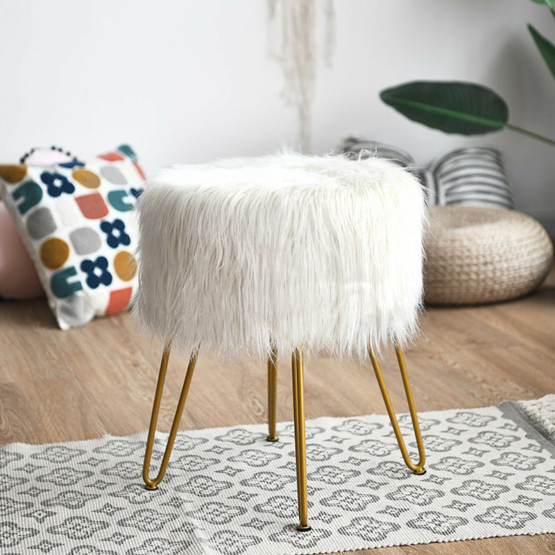 Faux Fur Vanity Stool Chair with Metal Legs for Bedroom and Living Room