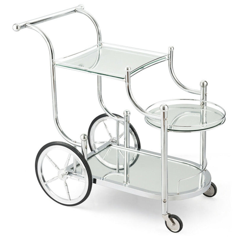 Kitchen Rolling Bar Cart with Tempered Glass Suitable for Restaurant and Hotel