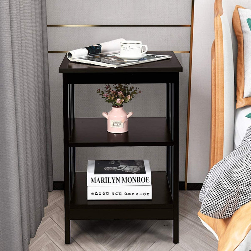 2 Pieces 3-Tier Nightstand with Reinforced Bars and Stable Structure