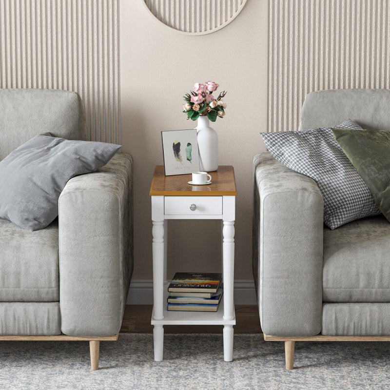 Narrow Side Table with Drawer and Open Storage Shelf