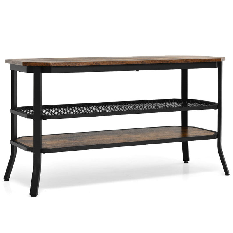 3-Tier Industrial Wooden TV Stand with Storage Shelves for Tvs up to 46 Inch