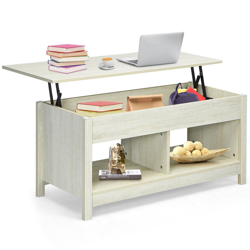 Lift Top Coffee Table with Hidden Storage Compartment and Lower Shelf for Study Room