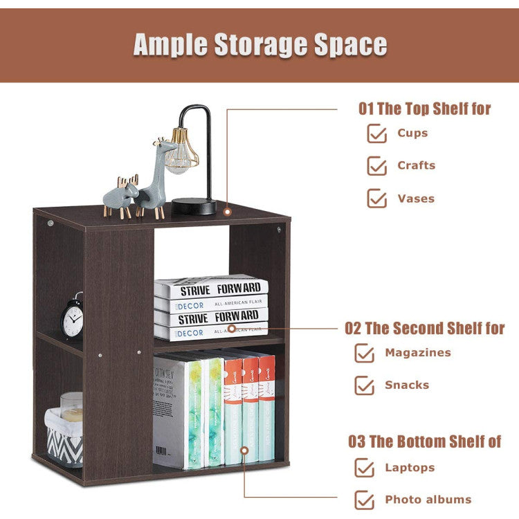 3-Tier End Table with Open Storage and Foot Pads