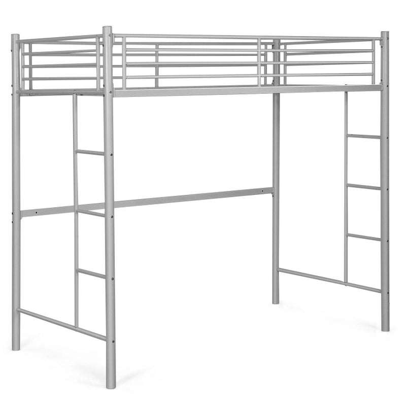 Twin Loft Bed Frame with 2 Ladders Full-Length Guardrail