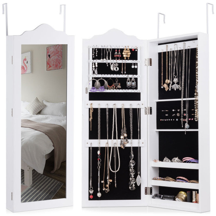 Wall Mounted Mirrored Jewelry Armoire Storage Organizer