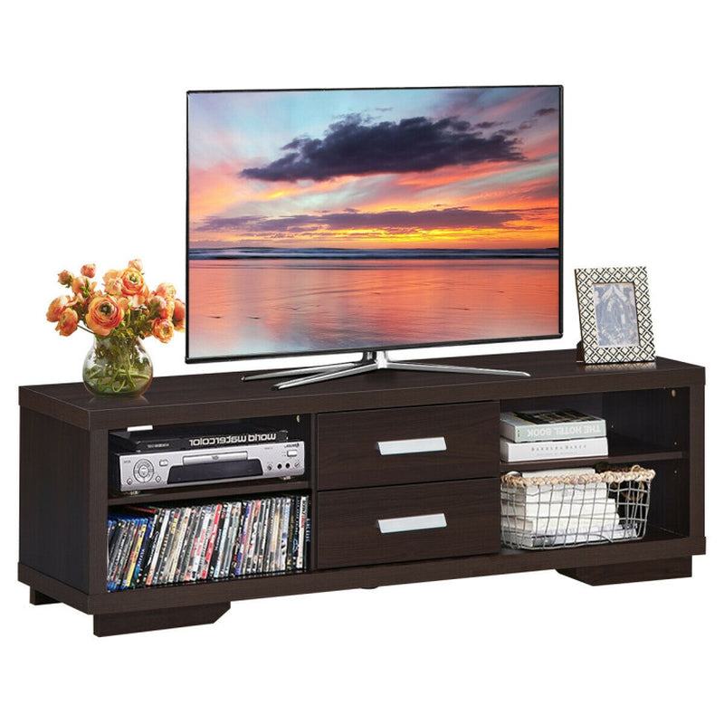 Modern TV Stand Entertainment Center with 2 Drawers and 4 Open Shelves