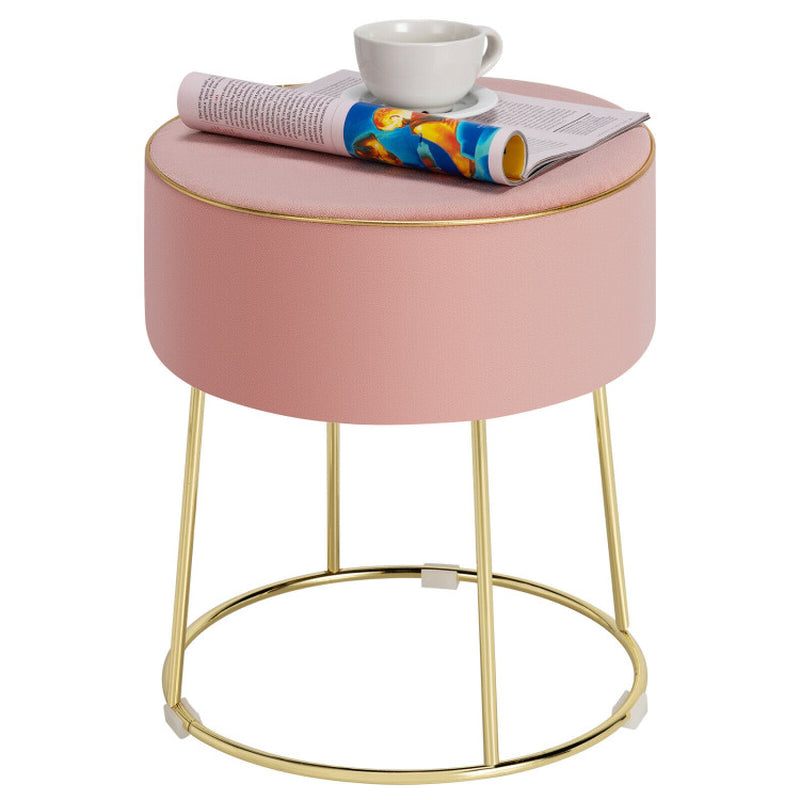 Round Velvet Footrest Stool Ottoman with Non-Slip Foot Pads for Bedside