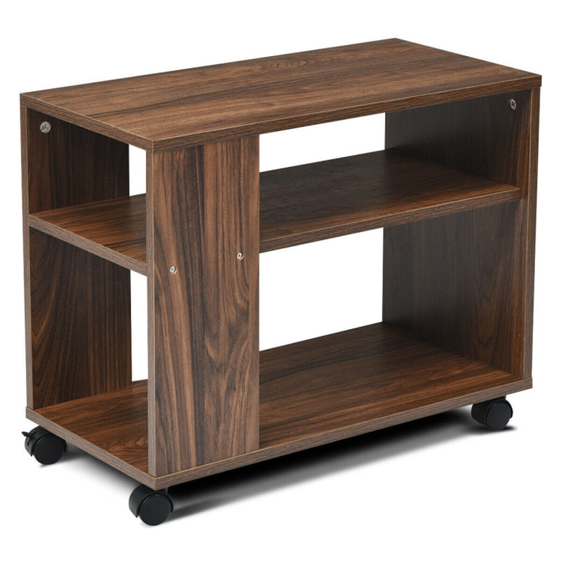 Multifunctional 3-Tier Side Table with Wheels and Large Storage Shelf