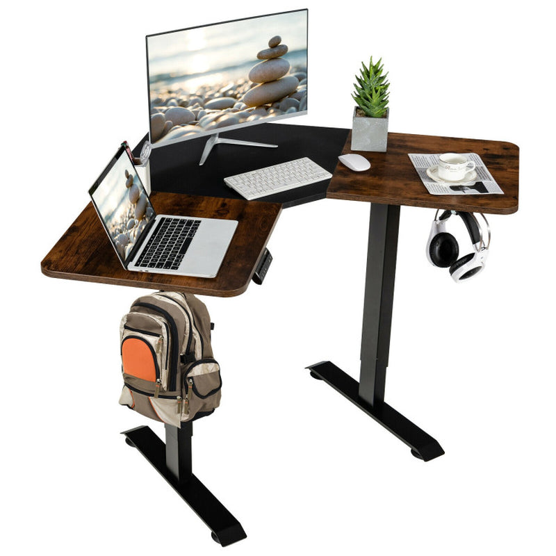 L-Shaped Electric Standing Desk with 4 Memory Positions and LCD Display