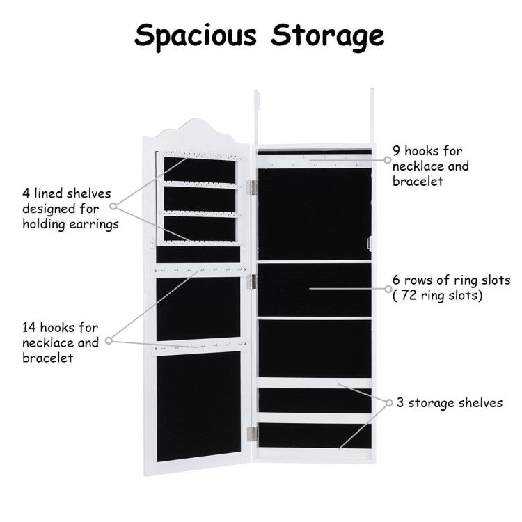 Wall Mounted Mirrored Jewelry Armoire Storage Organizer