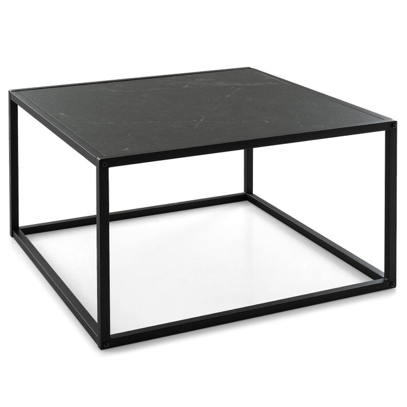 Modern Square Coffee Table with Faux Marble Tabletop