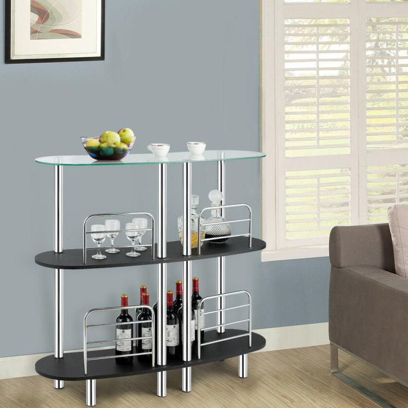 3-Tier Bar Cabinets Table with Tempered Glass Top