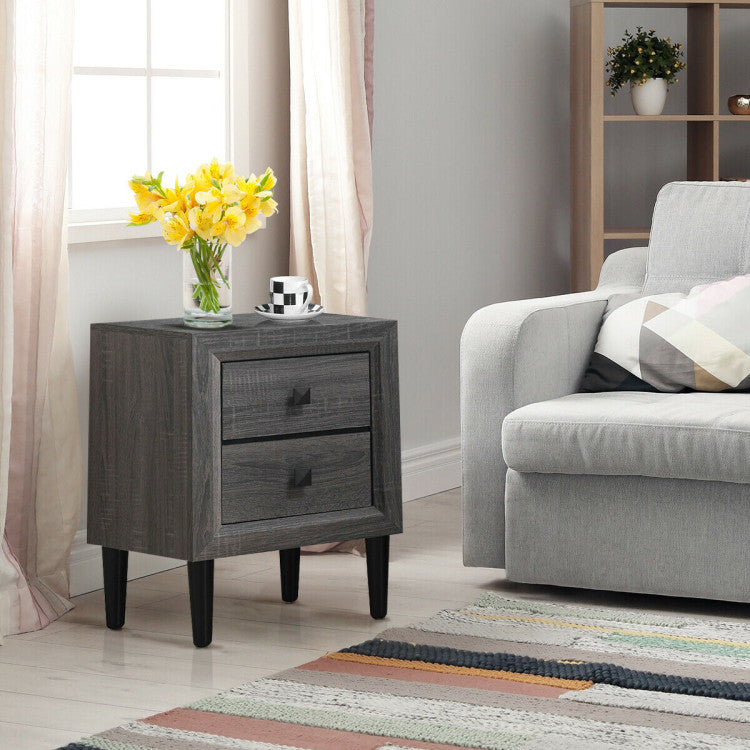 2 Pieces Multipurpose Retro Nightstand Set with 2 Drawers