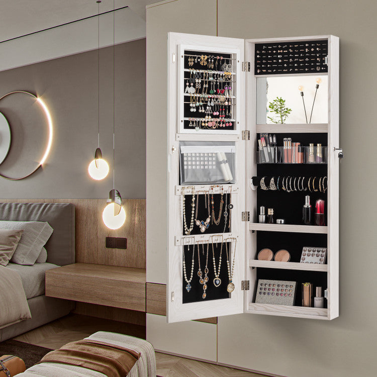 Lockable Storage Jewelry Cabinet with Frameless Mirror