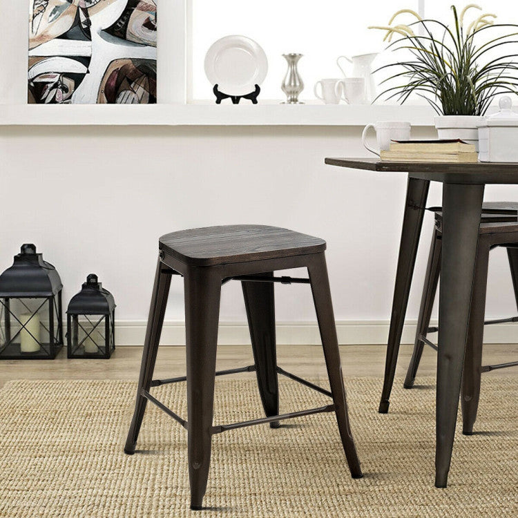 Set of 4 Industrial Metal Counter Stool Dining Chairs with Removable Backrests