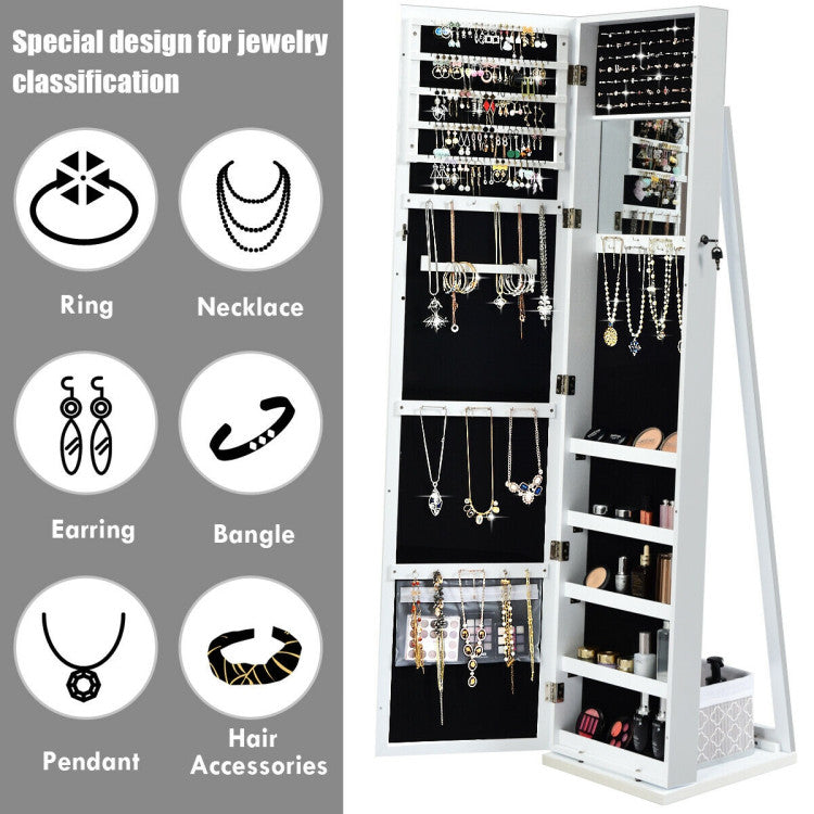 Standing Lockable Jewelry Storage Organizer with Full-Length Mirror