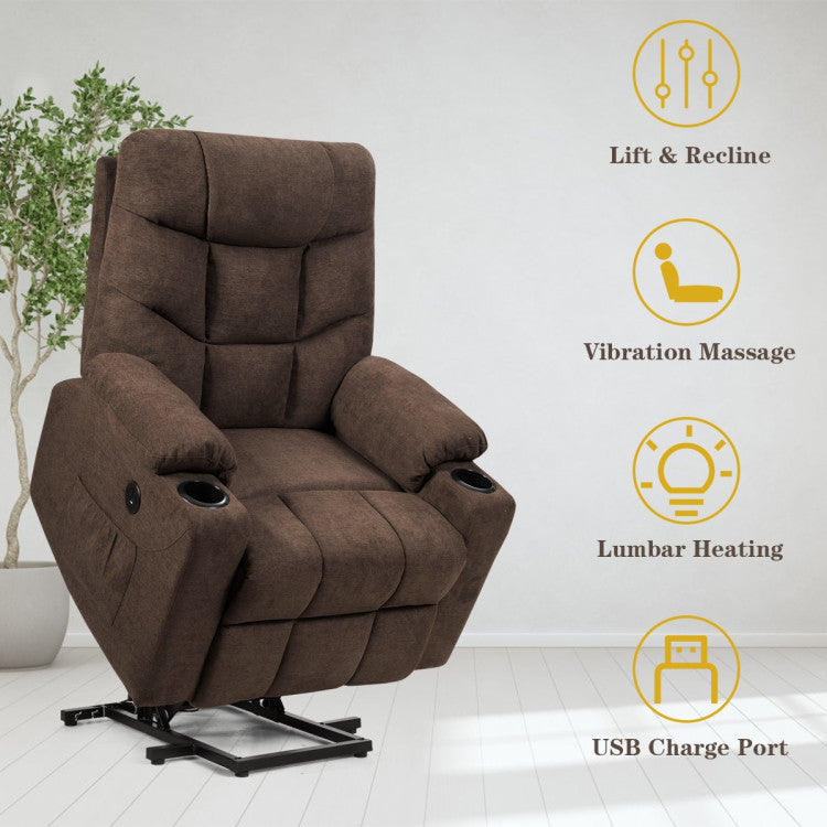 Electric Power Lift Massage Recliner Sofa with 8 Point Massage and Lumbar Heat