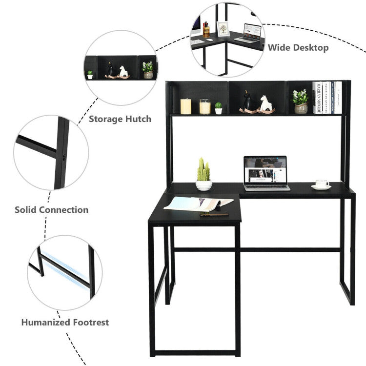 Reversible L-Shaped Corner Desk with Storage Bookshelf