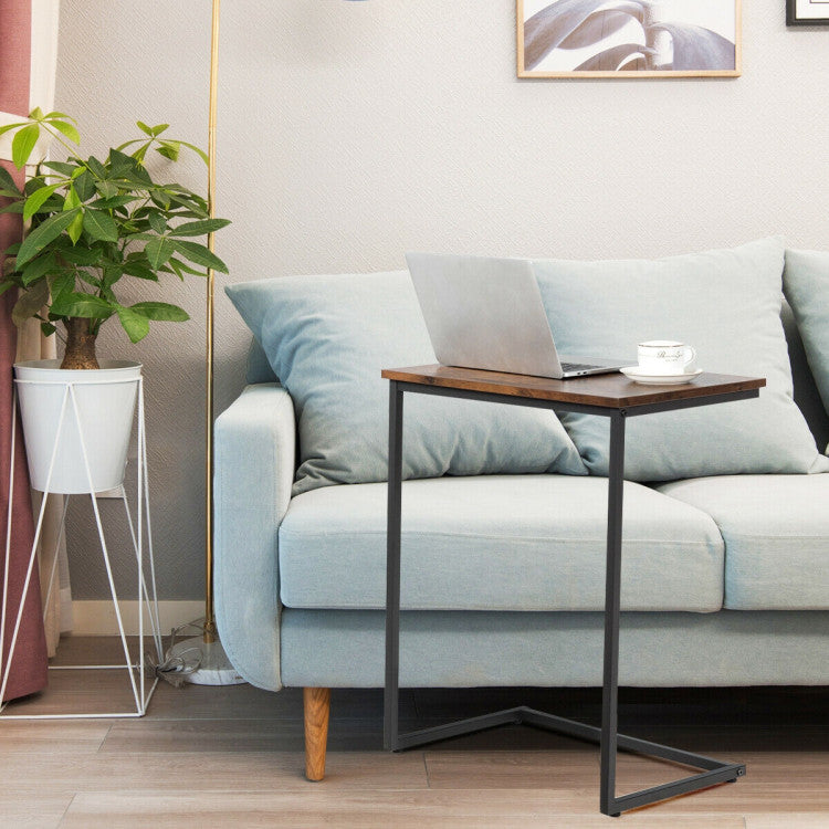 C-Shaped Industrial End Table with Metal Frame