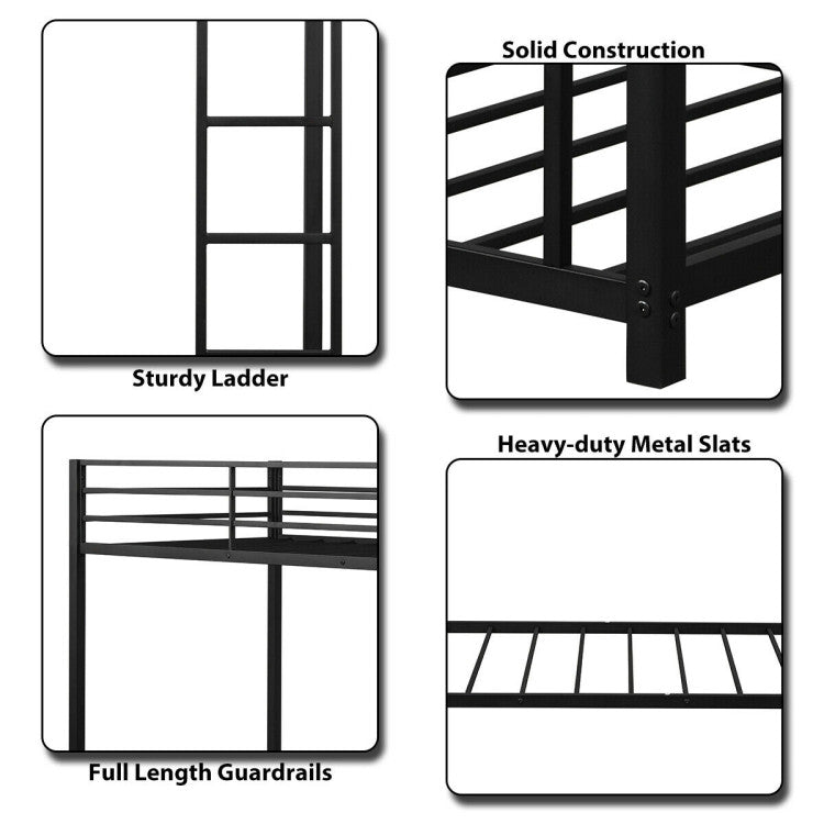 Sturdy Metal Bunk Bed Frame Twin over Twin with Safety Guard Rails and Side Ladder