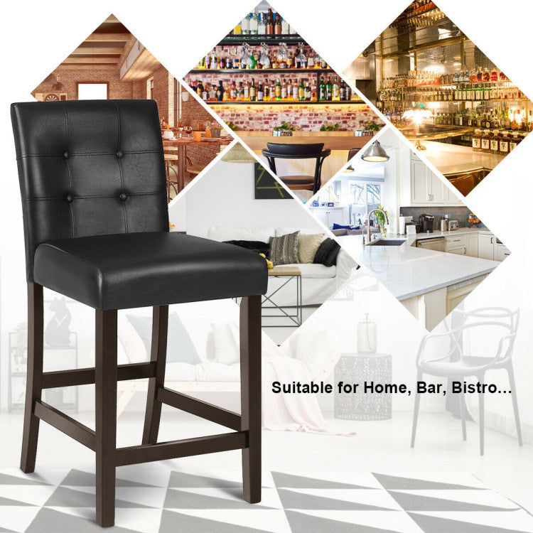 Set of 2 PVC Leather Bar Stools with Solid Wood Legs