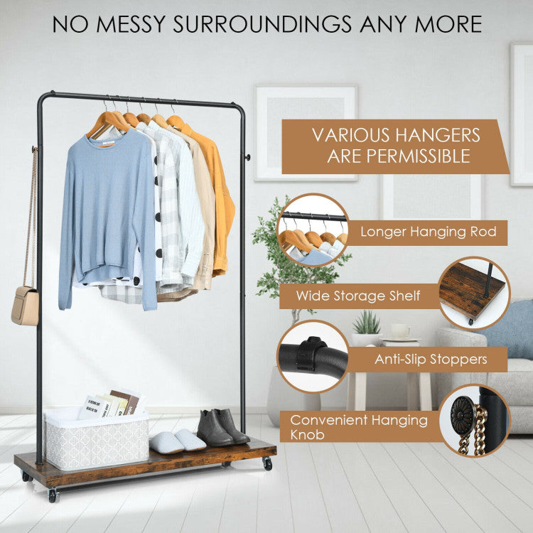 Heavy Duty 2 in 1 Clothes Stand Rack with Lockable Casters