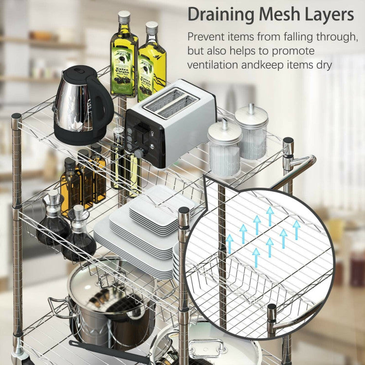 3-Tier Rolling Utility Cart with Handle Bar and Adjustable Shelves