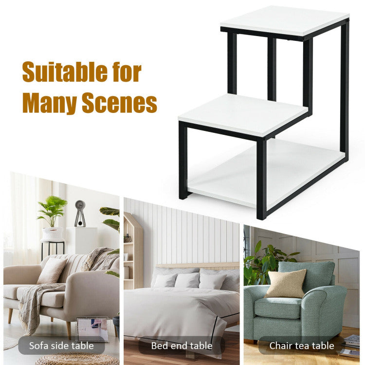 3-Tier Ladder-Shaped Chair Side Table with Storage Shelf