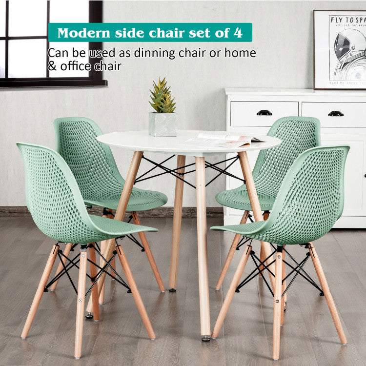 4 Pieces Modern Plastic Hollow Chair Set with Wood Leg