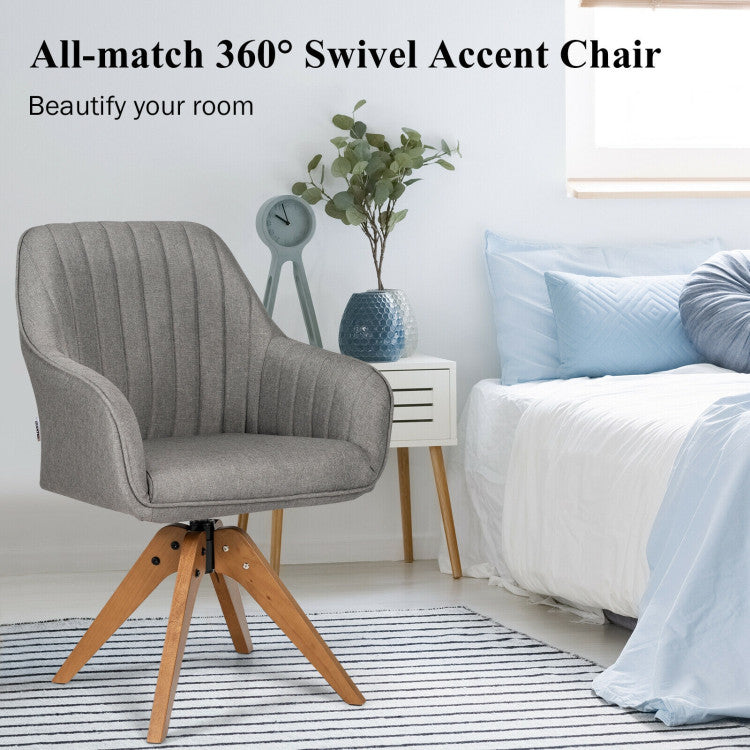 Fabric Swivel Accent Chair with Beech Wood Legs