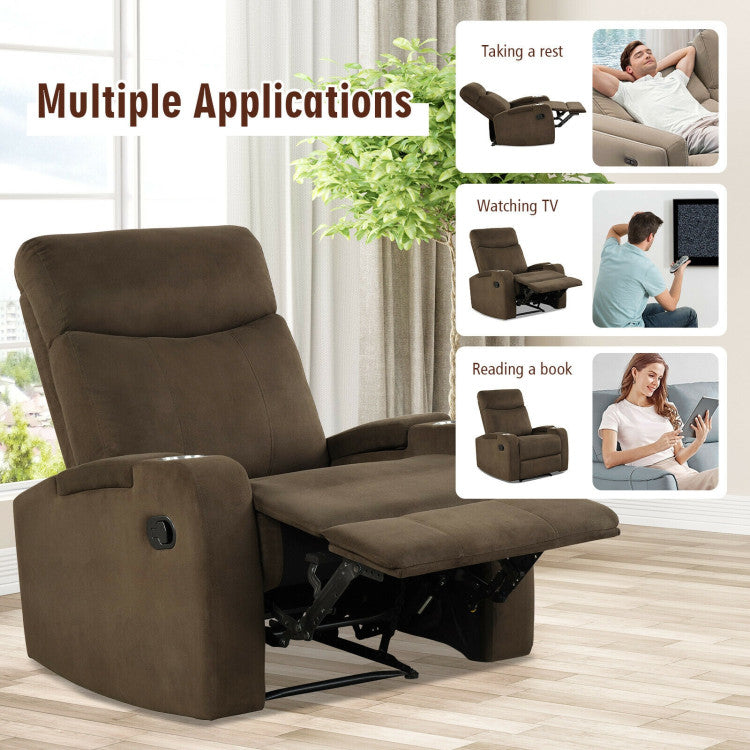 Recliner Chair Single Sofa Lounger with Arm Storage and Cup Holder for Living Room