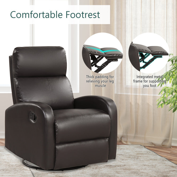 Leather Recliner Chair with 360° Swivel Glider and Padded Seat