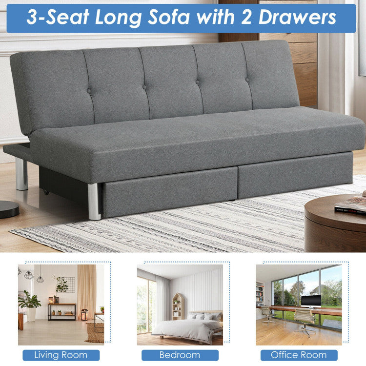 3-Seat Convertible Sofa Bed with 2 Large Drawers and 3 Adjustable Angles