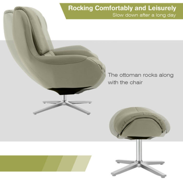 360° Swivel Leather Lounge Chair with Ottoman and Aluminum Alloy Base