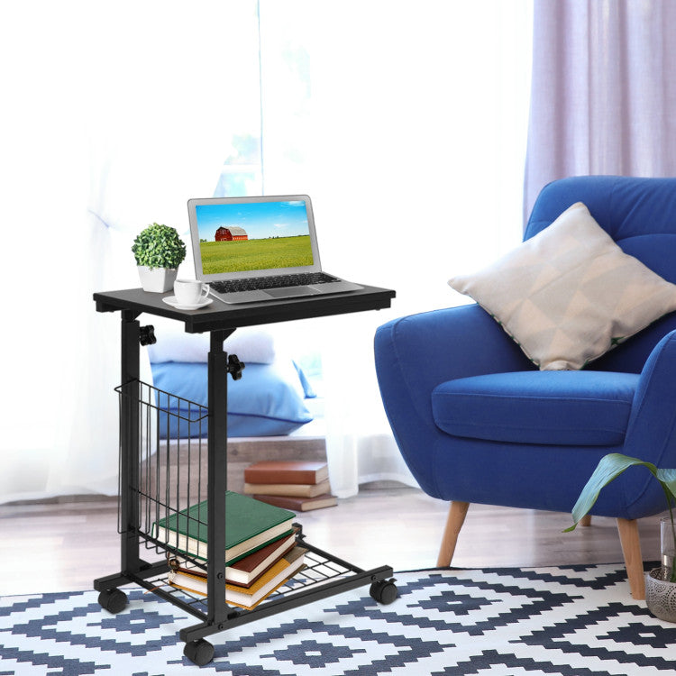 Rolling Height Adjustable Sofa End Side Table