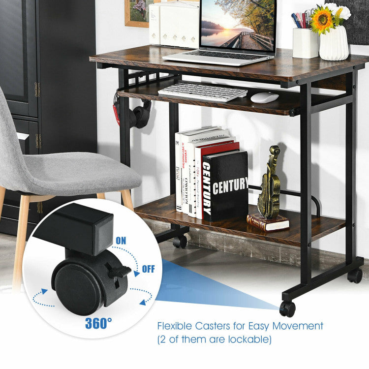 Rolling Computer Desk Cart with Keyboard Tray and CPU Stand